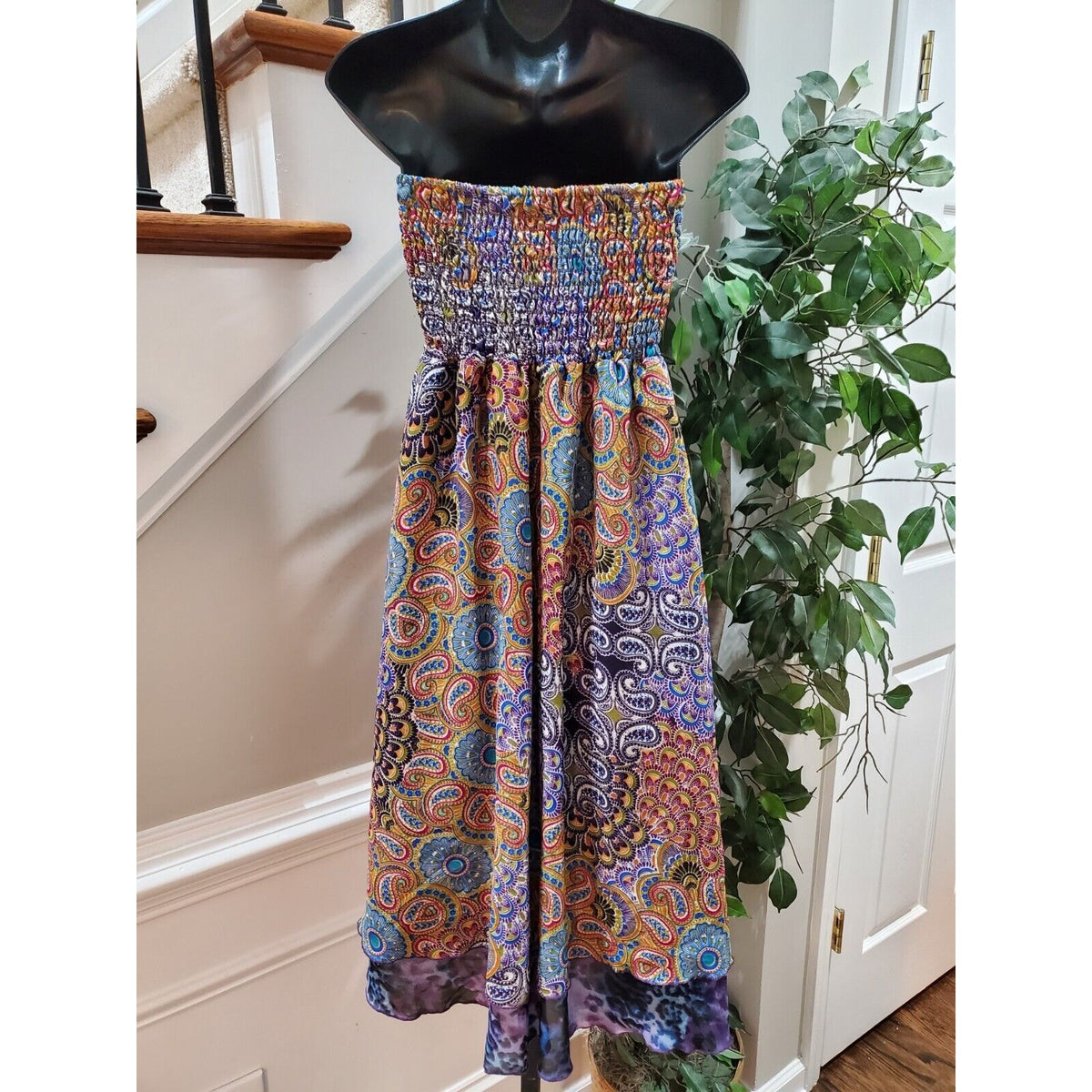 Sunny Leigh Women Multicolor Polyester Off The Shoulder Knee Length Dress Size M