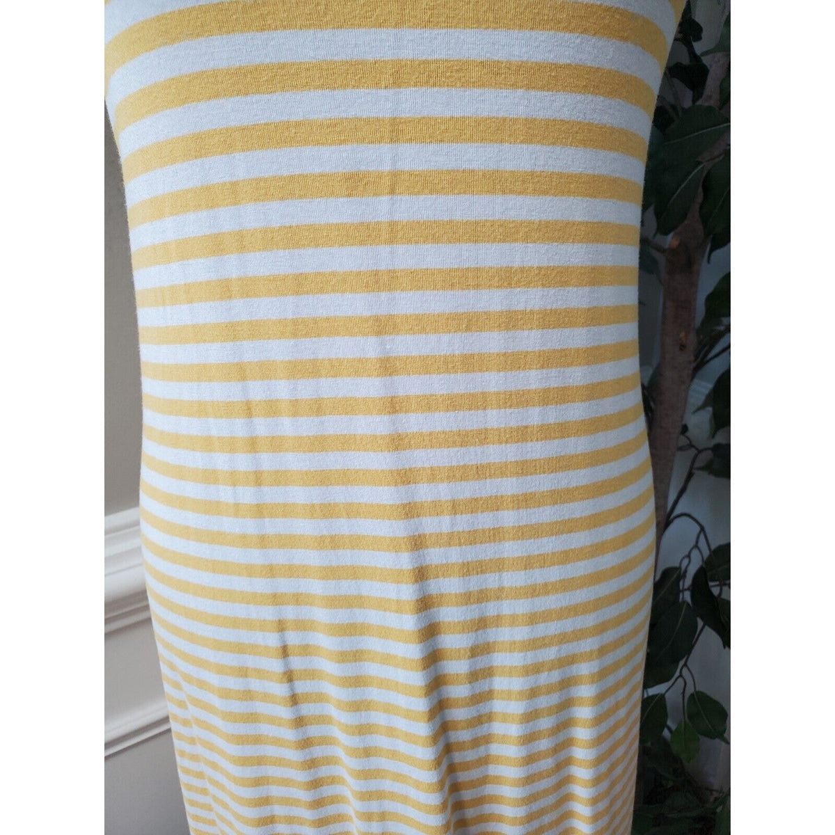 Time And Tru Yellow White Striped Round Neck Sleeveless Knee Length Dress XL