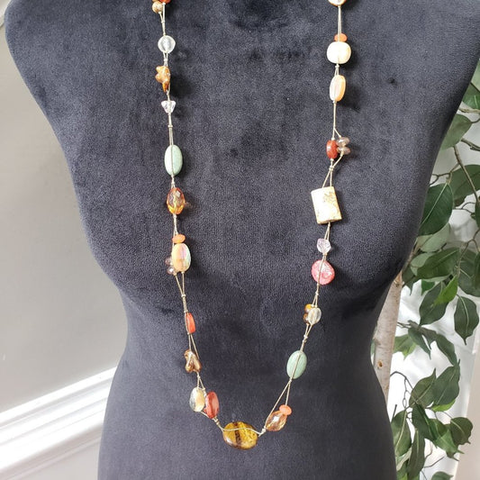 Lia Sophia Women's Fashion Crystals and Gold Tone Beads Long Chain Necklace