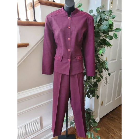 Sag Harbor Women Purple Polyester Single Breasted Blazer & Pant 2 Pc's Suit 12