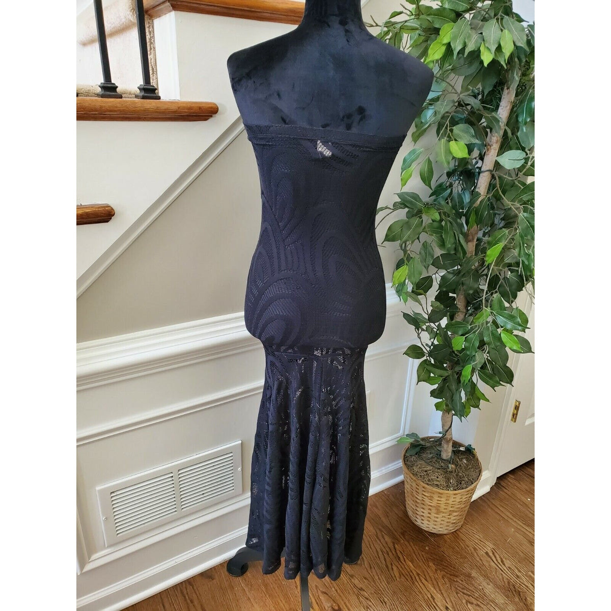 Boutique Style Solid Black Nylon Off The Shoulders Bodycon Dress Size Small