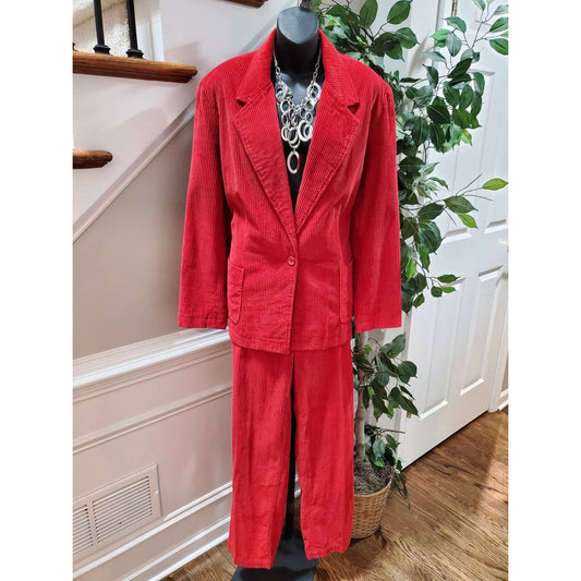 Corduroy David Brooks Red Cotton Single Breasted Jacket & Pant 2 Piece Suit 16