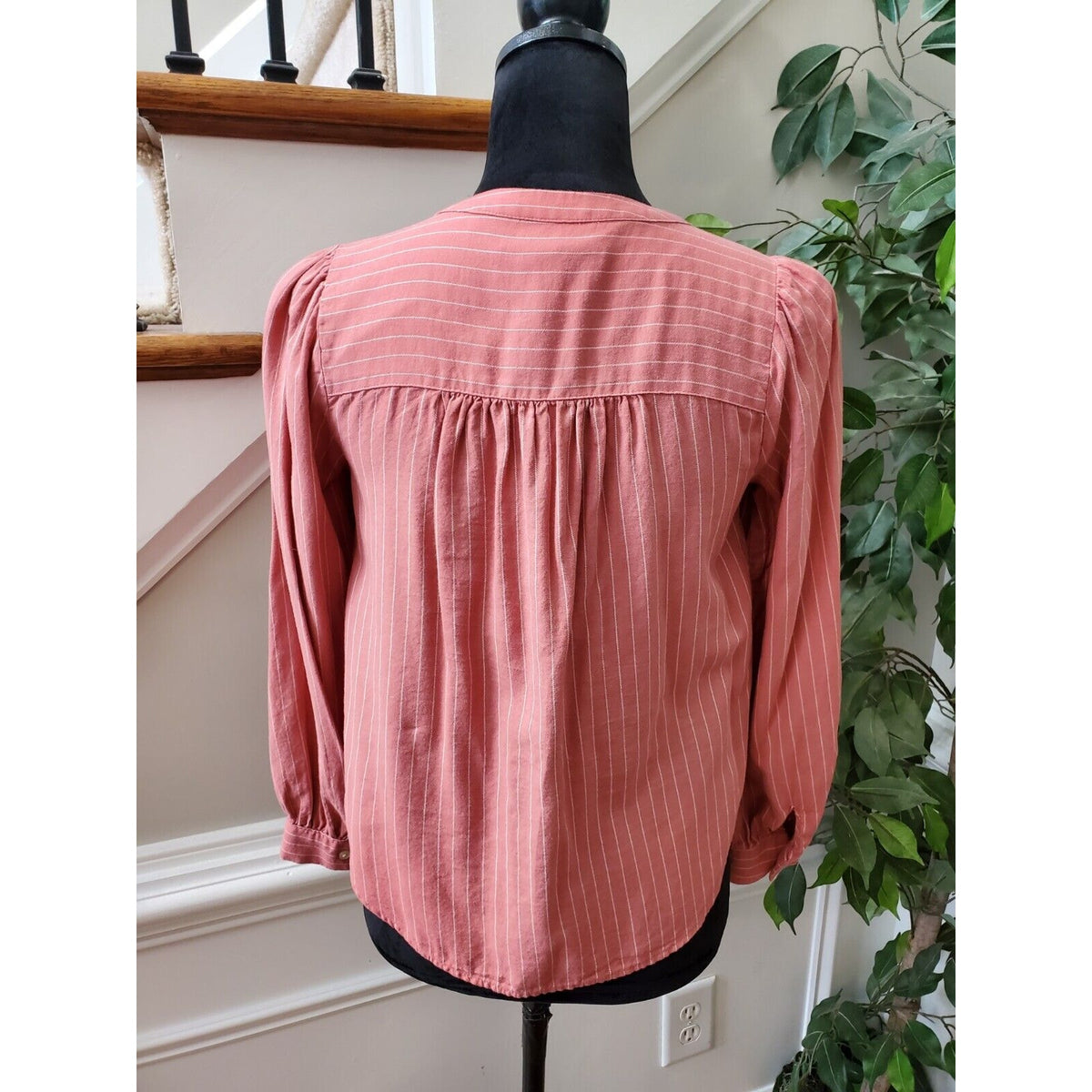 Loft Pink Petite Striped Shirttail Blouse Pressed Petal 100% Cotton Size 2XSP