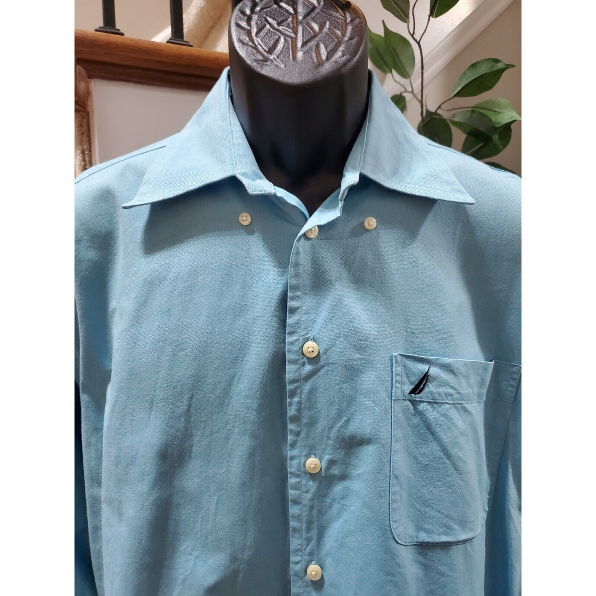 Nautica Men's Blue Cotton Long Sleeve Collared Buttons Down Casual Shirt 15.5