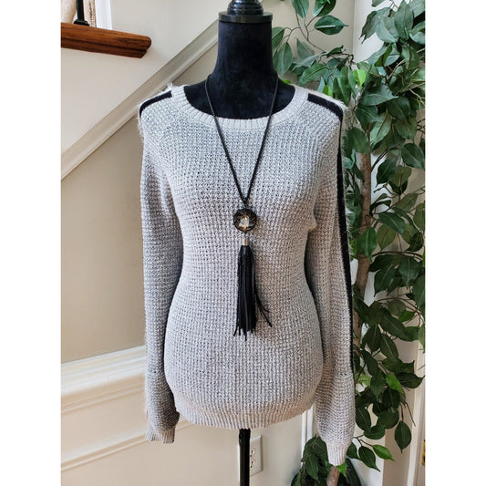 INC Women's Gray Cotton Round Neck Long Sleeve Pullover Knit Sweater Size Large