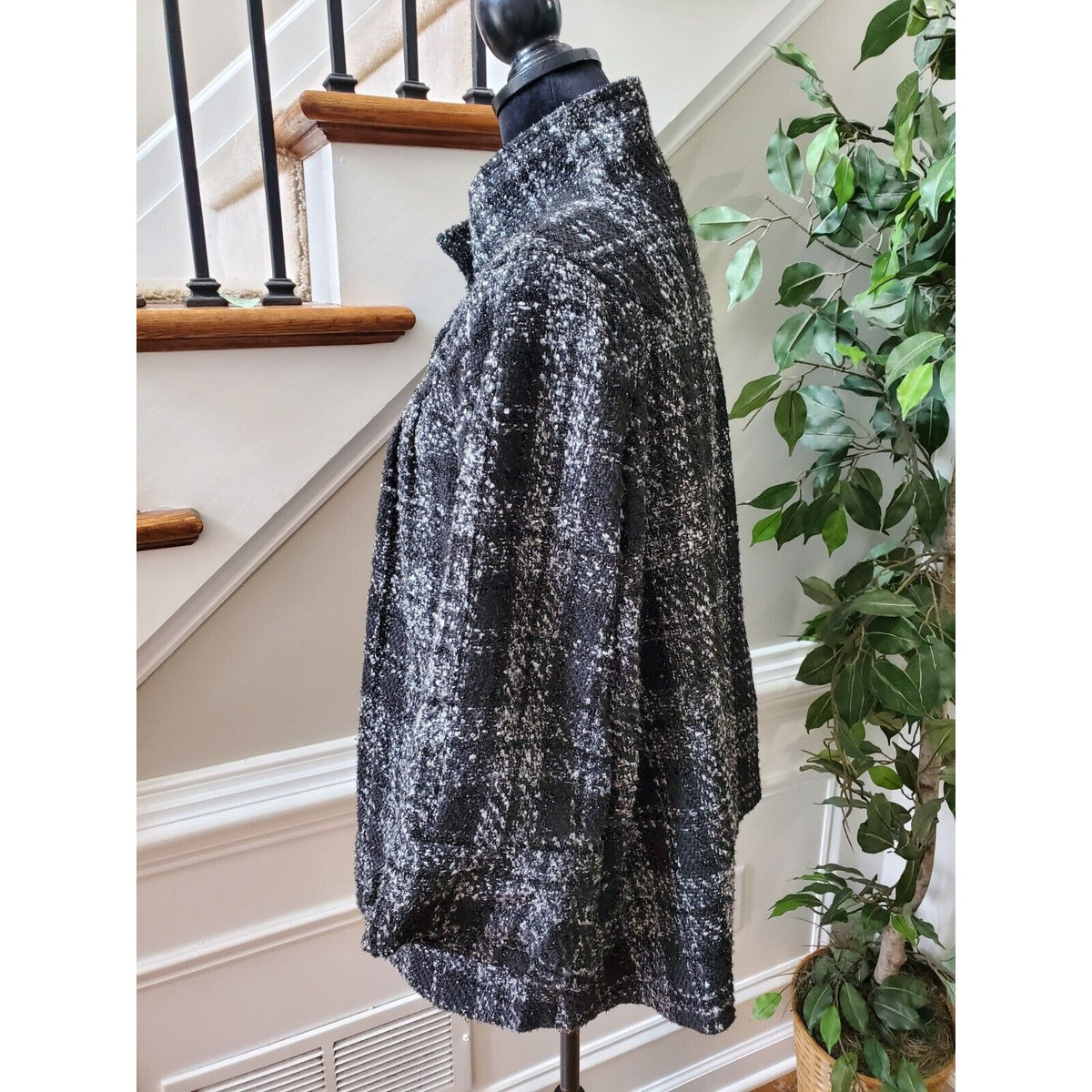 Davi Antte Women's Gray & White Plaid Long Sleeve Buttons Front Jacket Coat XL