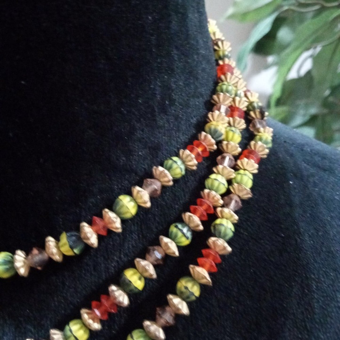 Womens Fashion Triple Strand Multicolor Beaded Choker Necklace with Hook & Clasp
