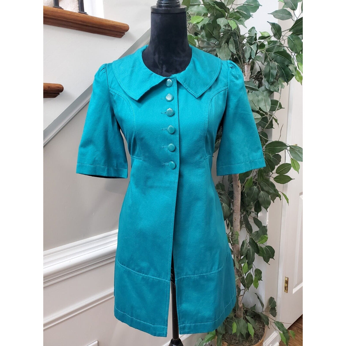 Tulle Womens Blue 100% Cotton Single Breasted Six Button Blazer Coat Size XS