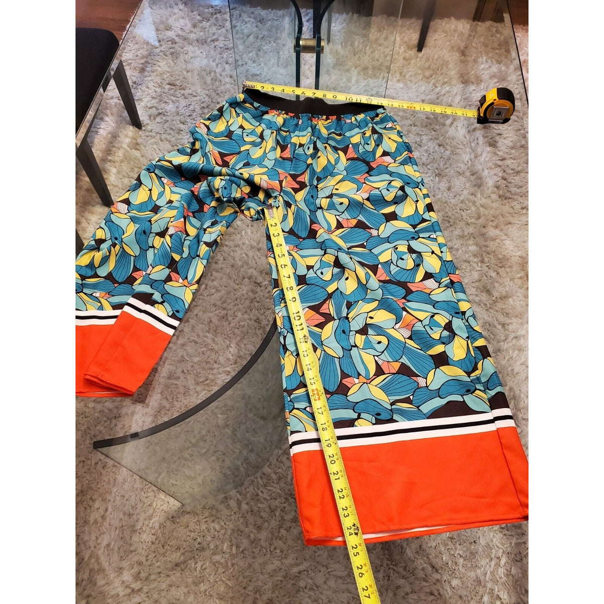 Ashro Multicolor Floral Polyester Elastic Waist Wide Leg Trousers Pant Large