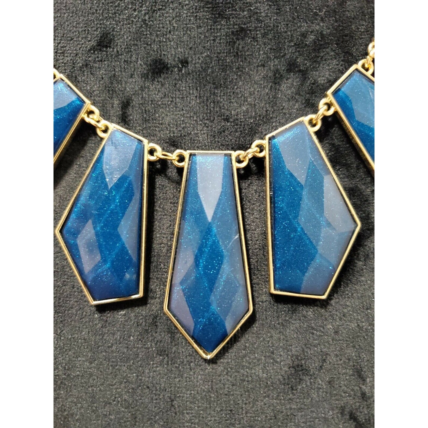 Women's Dark Blue Geometric Shape Necklace with Gold Chain Necklace