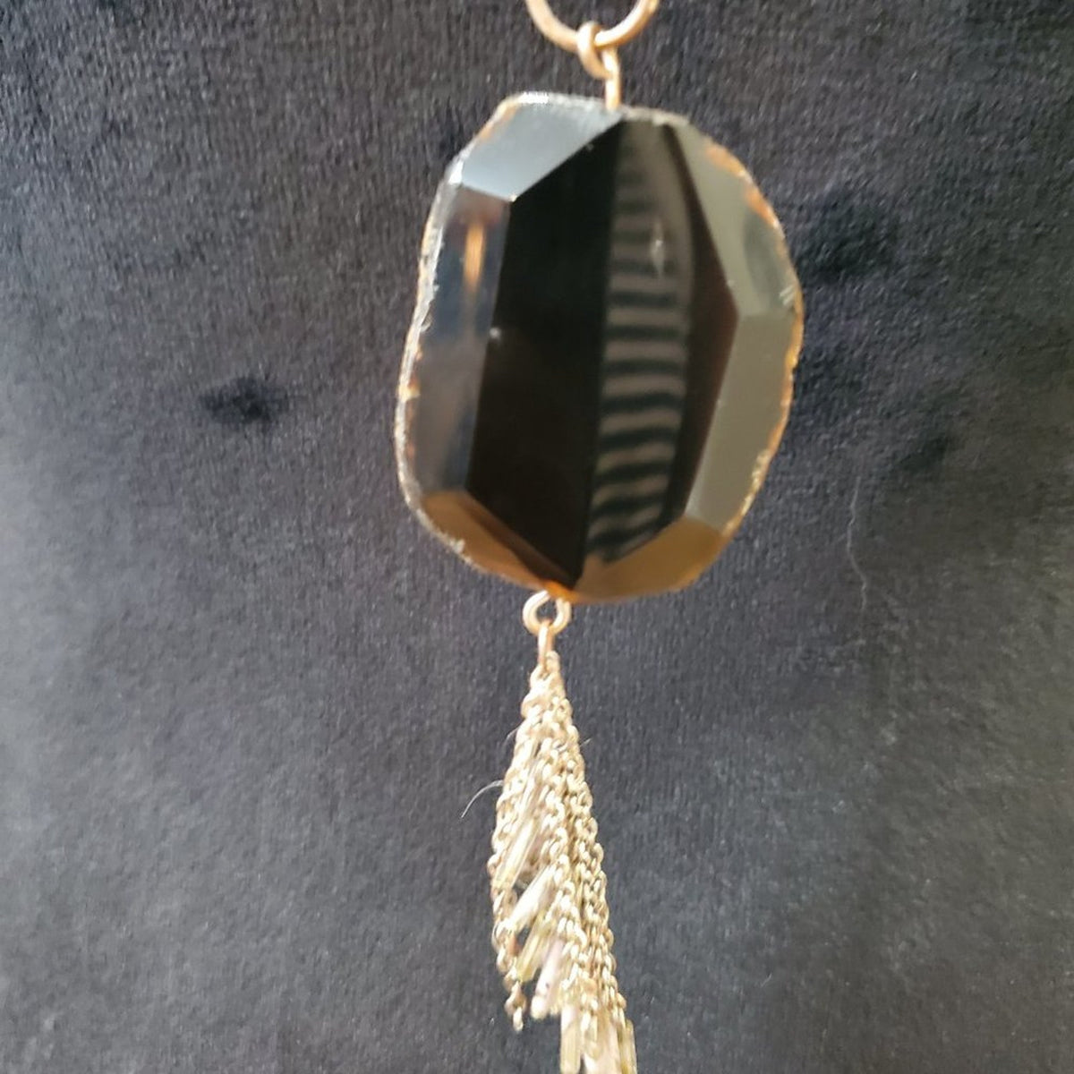Women's Black Gemstone with Lobster Clasp Long Necklace