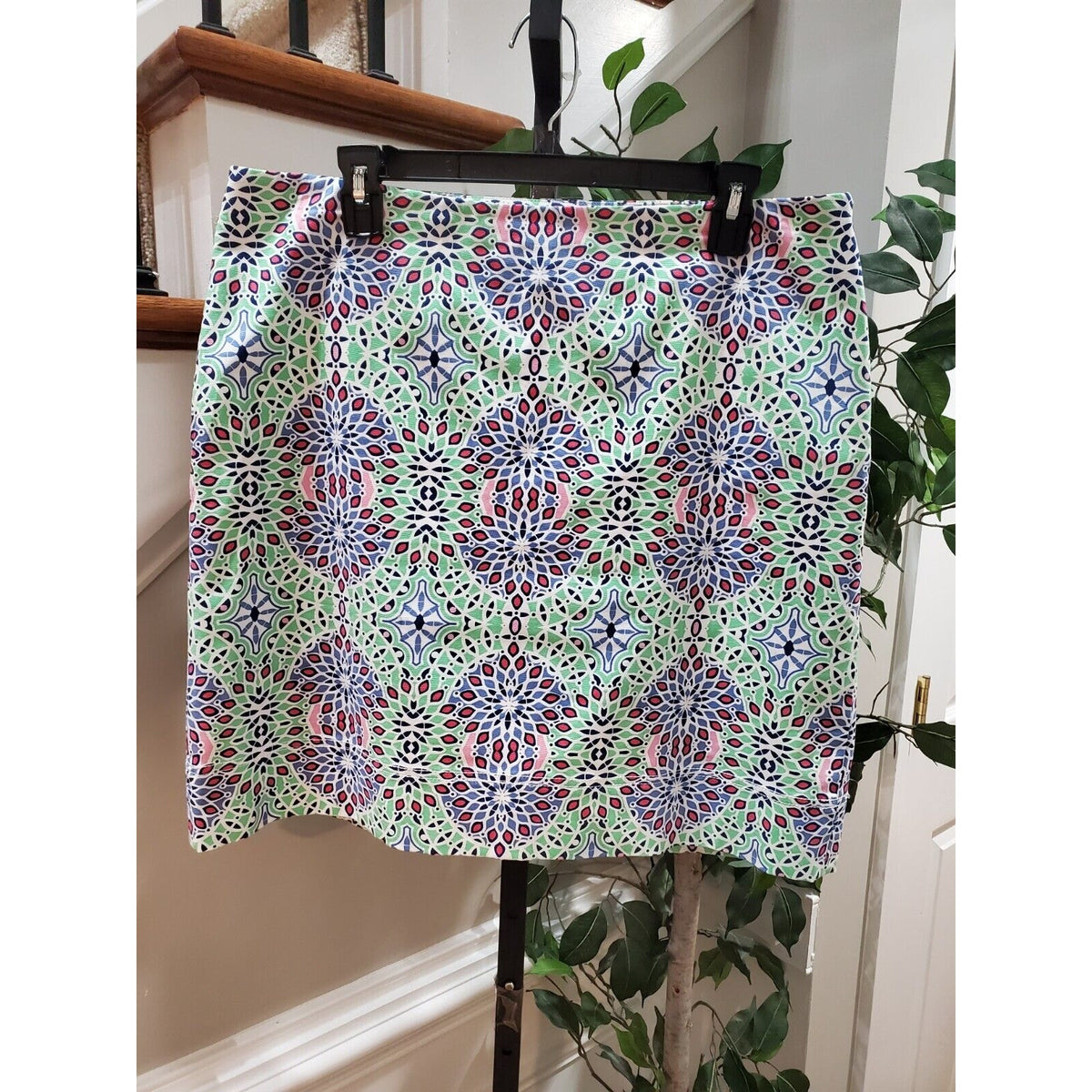 Talbots Womens Multicolor Kaleidoscope Print Cotton Side Zip Mini Skirt Size 14P