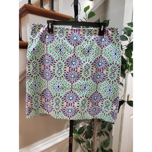 Talbots Womens Multicolor Kaleidoscope Print Cotton Side Zip Mini Skirt Size 14P