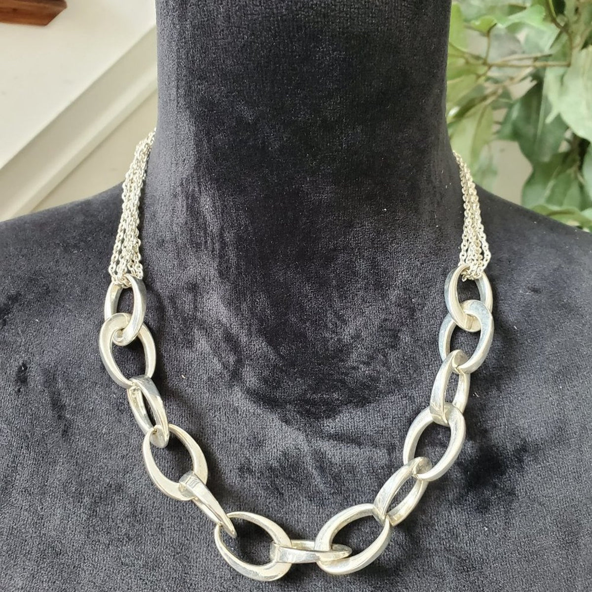Alfani Womens Silver Tone Chokers Oval Links Long Chain