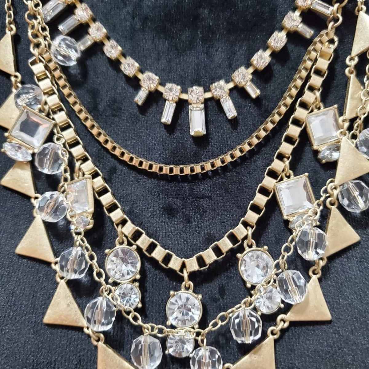 Womens Gold & Crystal Beaded Layered Statement Necklace