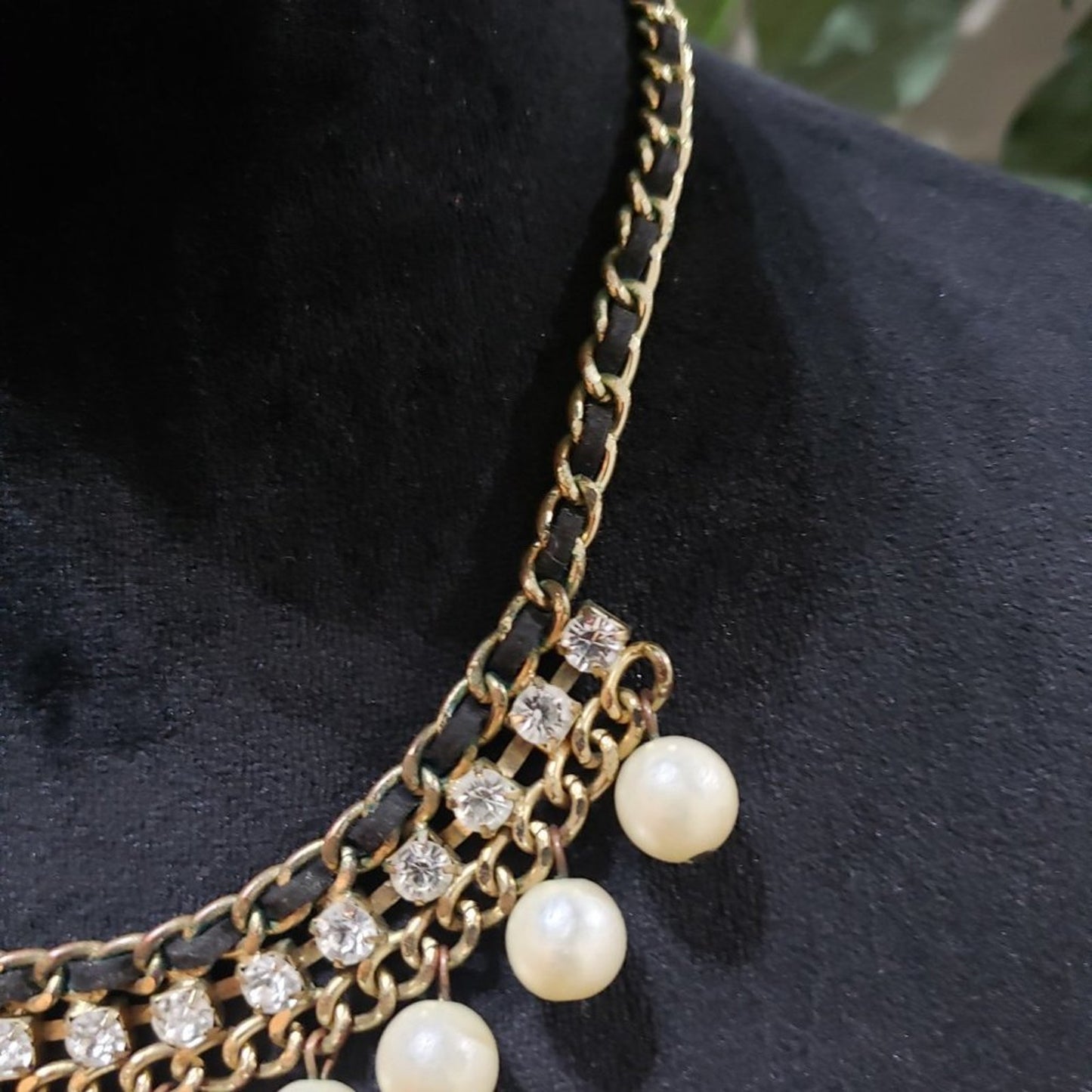 Womens Gold Tone Faux Pearl Chunky Statement Collar Necklace