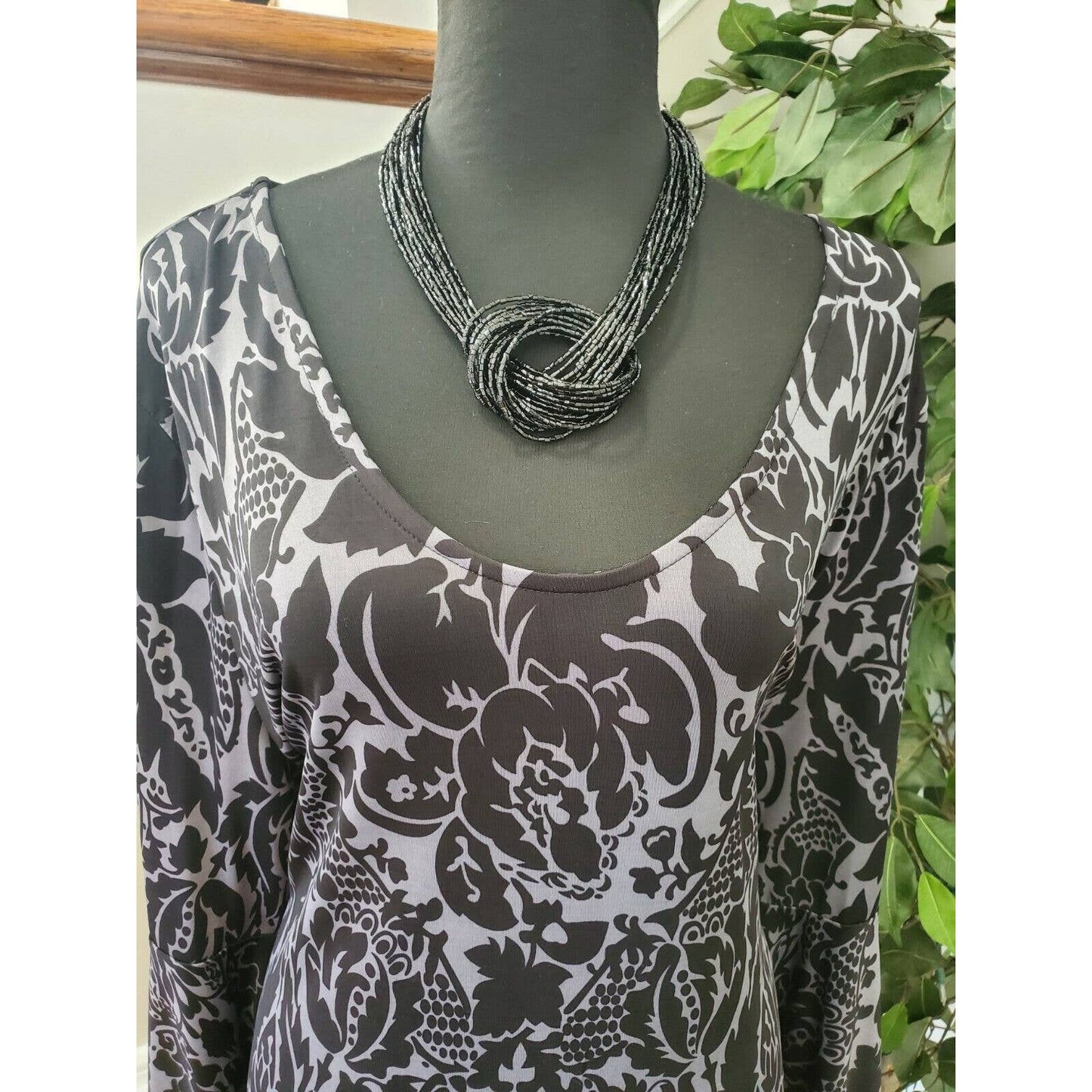 Reeborn Women Black Polyester Scoop Neck Long Sleeve Knee Length Dress Size 1XL