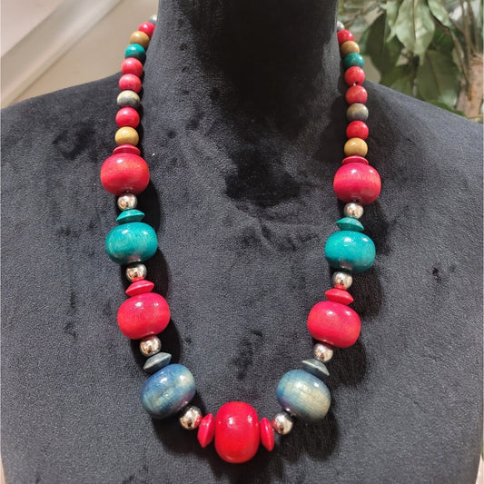 Multicolor Wooden Stone Necklace
