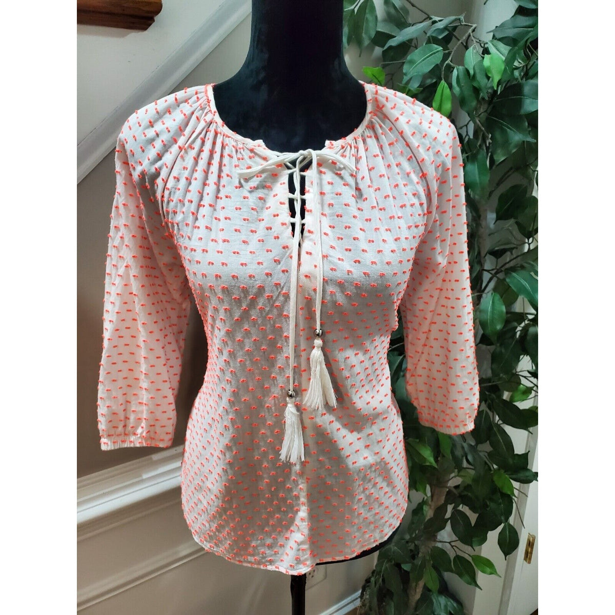 Victoria's Secret Women's White Cotton Round Neck Long Sleeve Top Blouse Size XS