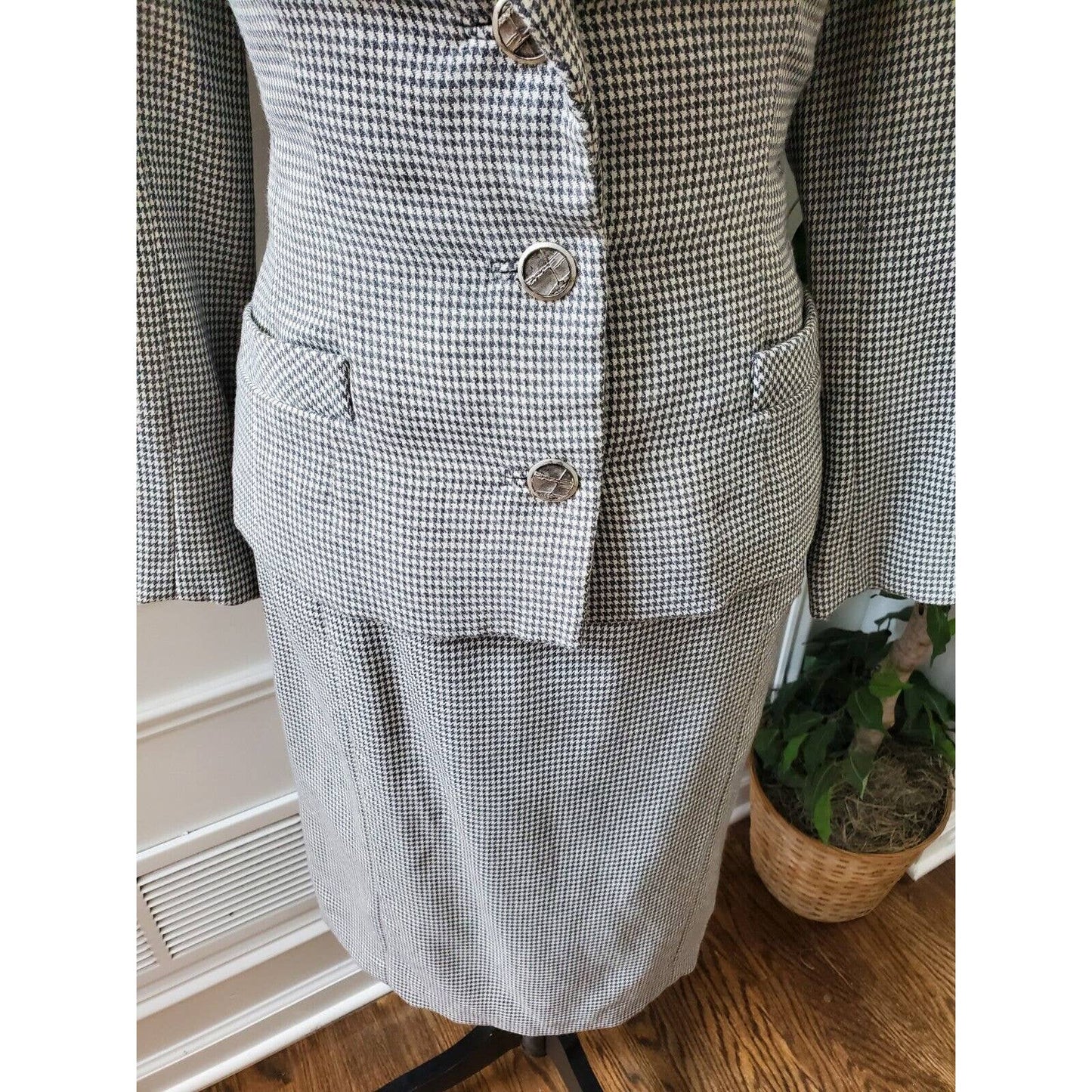 Vintage Sophie Nunziato Gray Polyester Long Sleeve Jacket & Skirt 2 Piece Suit 6