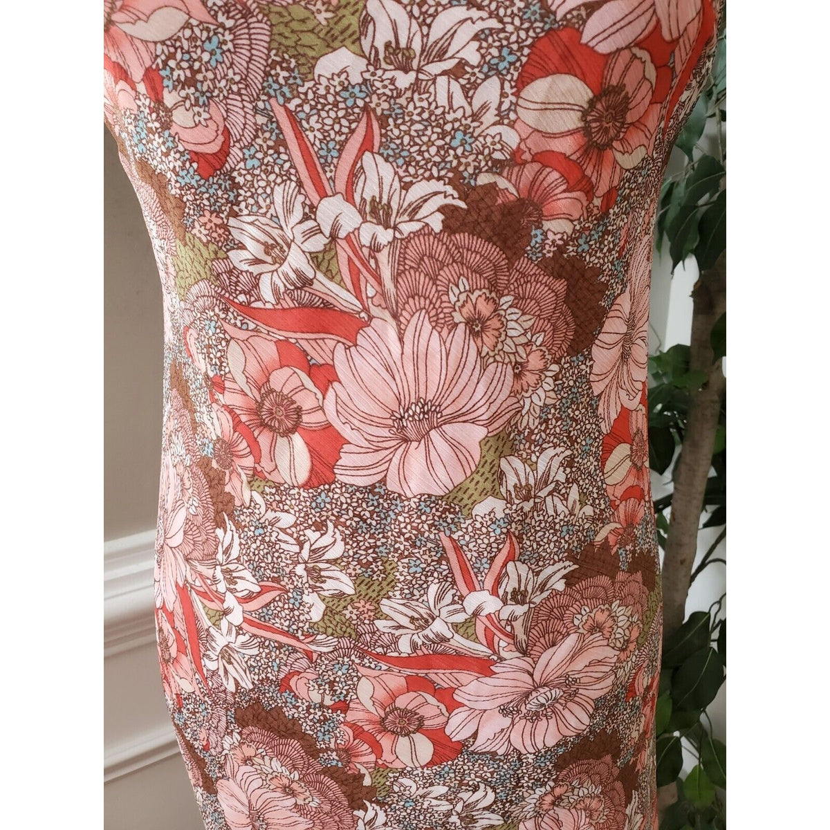 K Petite Womens Pink Floral Polyester Round Neck Sleeveless Knee Length Dress 4P
