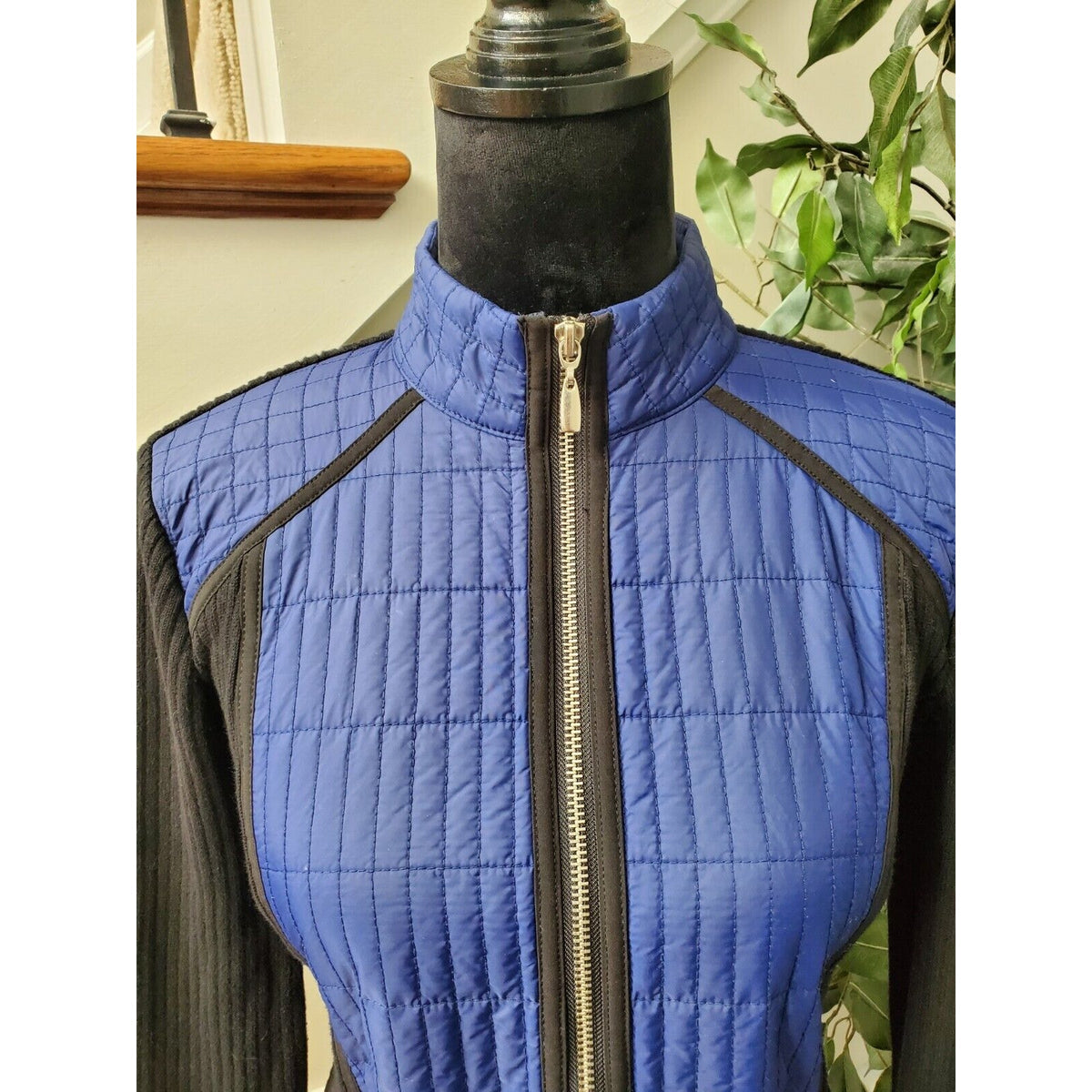 Zenergy By Chicos Women's Black Blue Cotton Long Sleeve Full Zip Front Jacket 1M