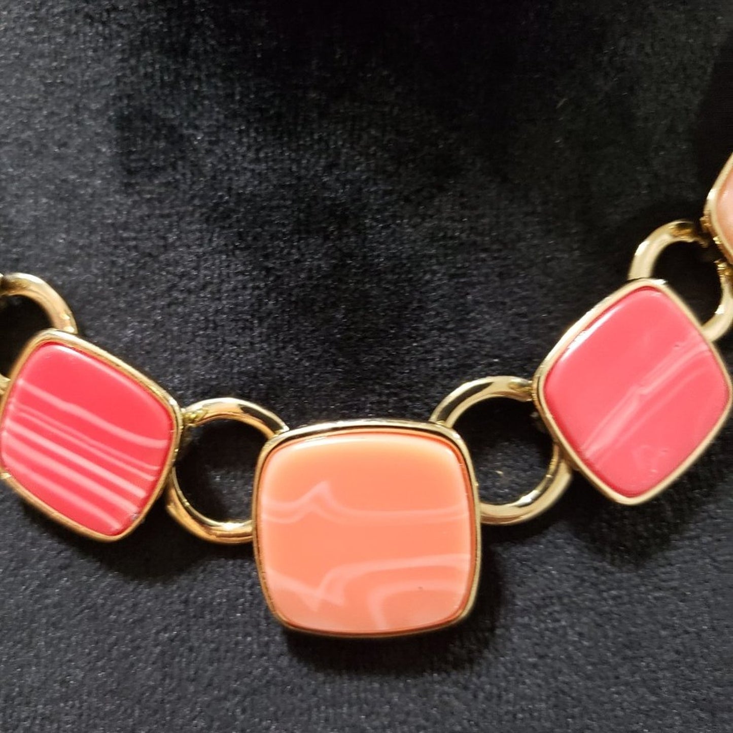 Nine West Women's Vintage Gold and Pink  Necklace with Rectangular Stones