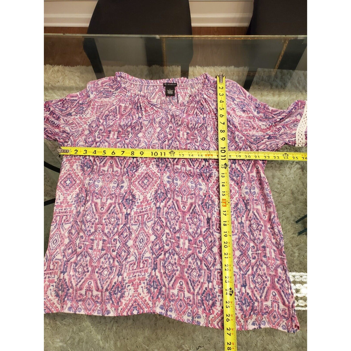 New Directions Women Purple Polyester V-Neck Long Sleeve Casual Top Blouse Large
