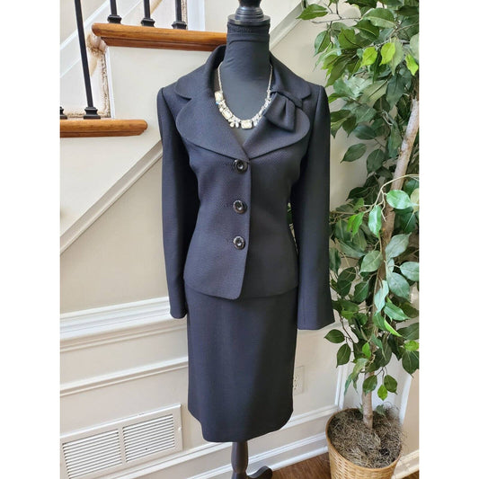 Le Suits Women's Black Polyester Single Breasted Blazer & Skirt 2 Piece Suit 8