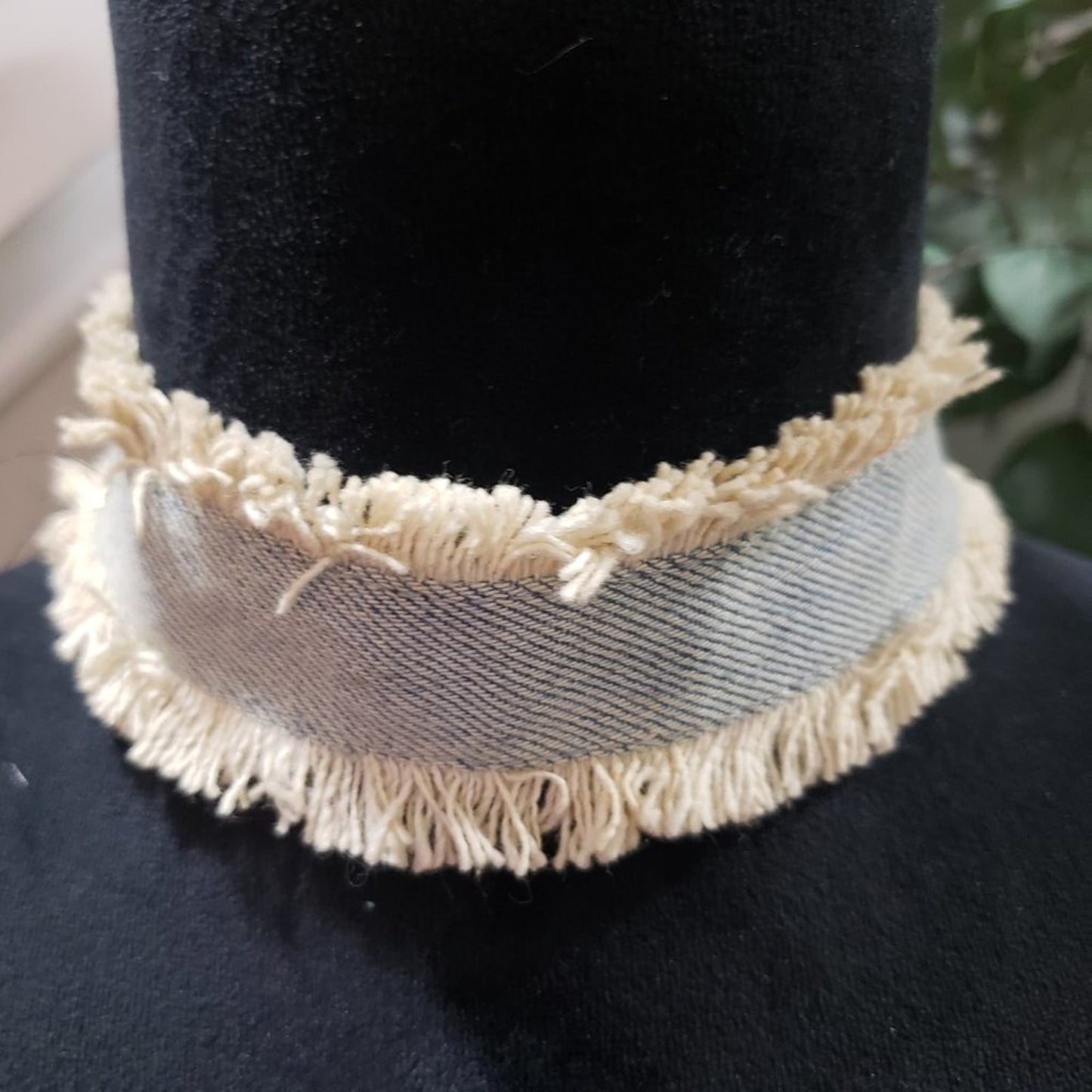 Women's Blue & White Fashion Denim Collar Necklace with Lobster Necklace