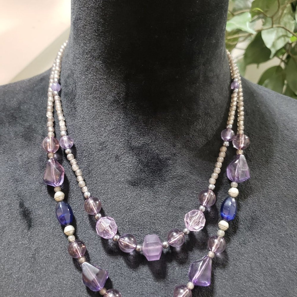 Womens Gorgeous Purple & Blue Crystal Beaded Collar Necklace with Lobster Clasp