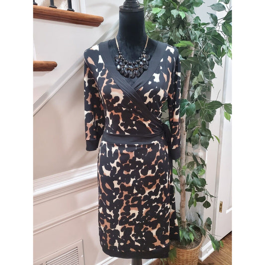 Alfani Womens Multicolor Polyester V Neck Long Sleeve Knee Length Wrap Dress M