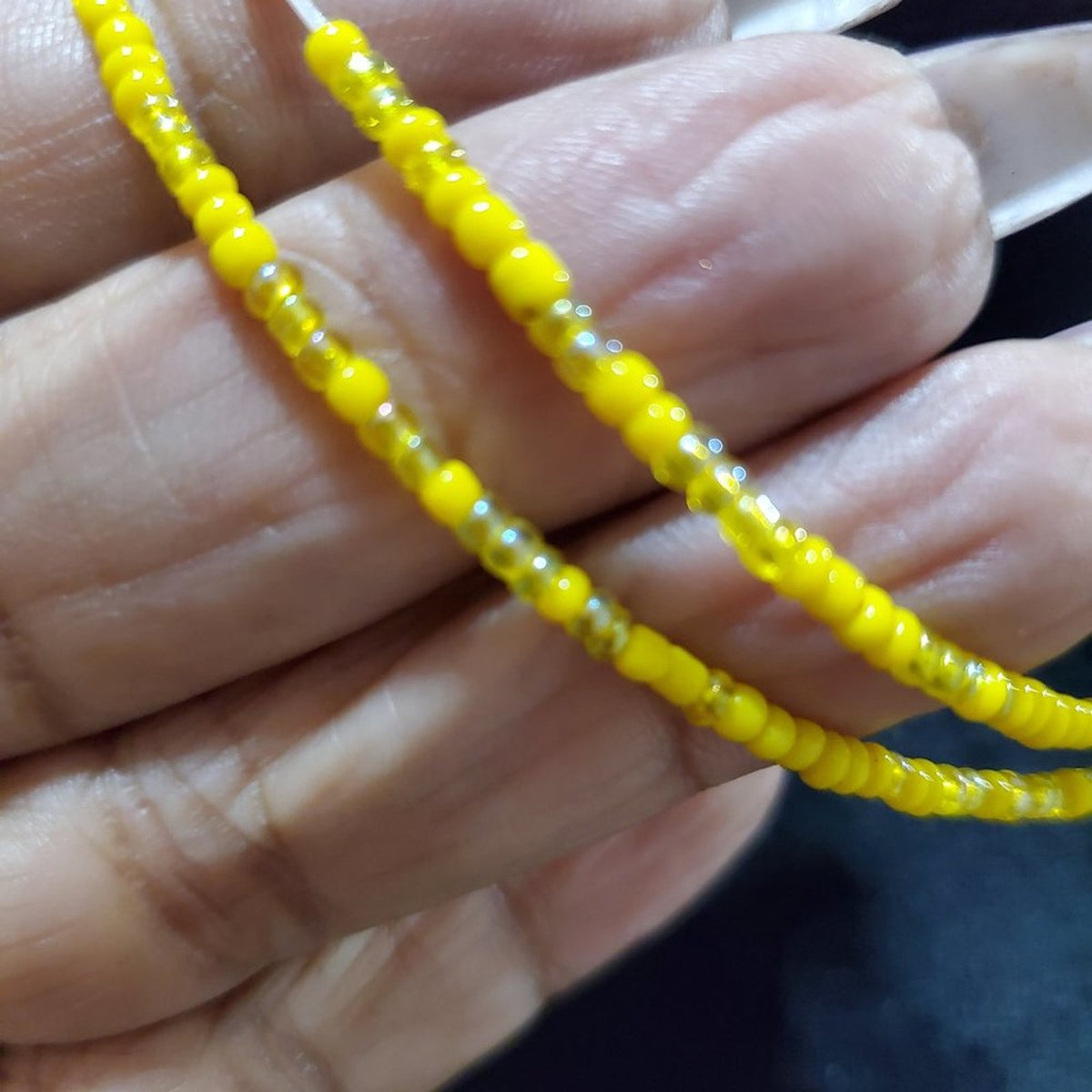 Vintage Art Deco Yellow and Clear Glass Bead with Lobster Clasp Necklace