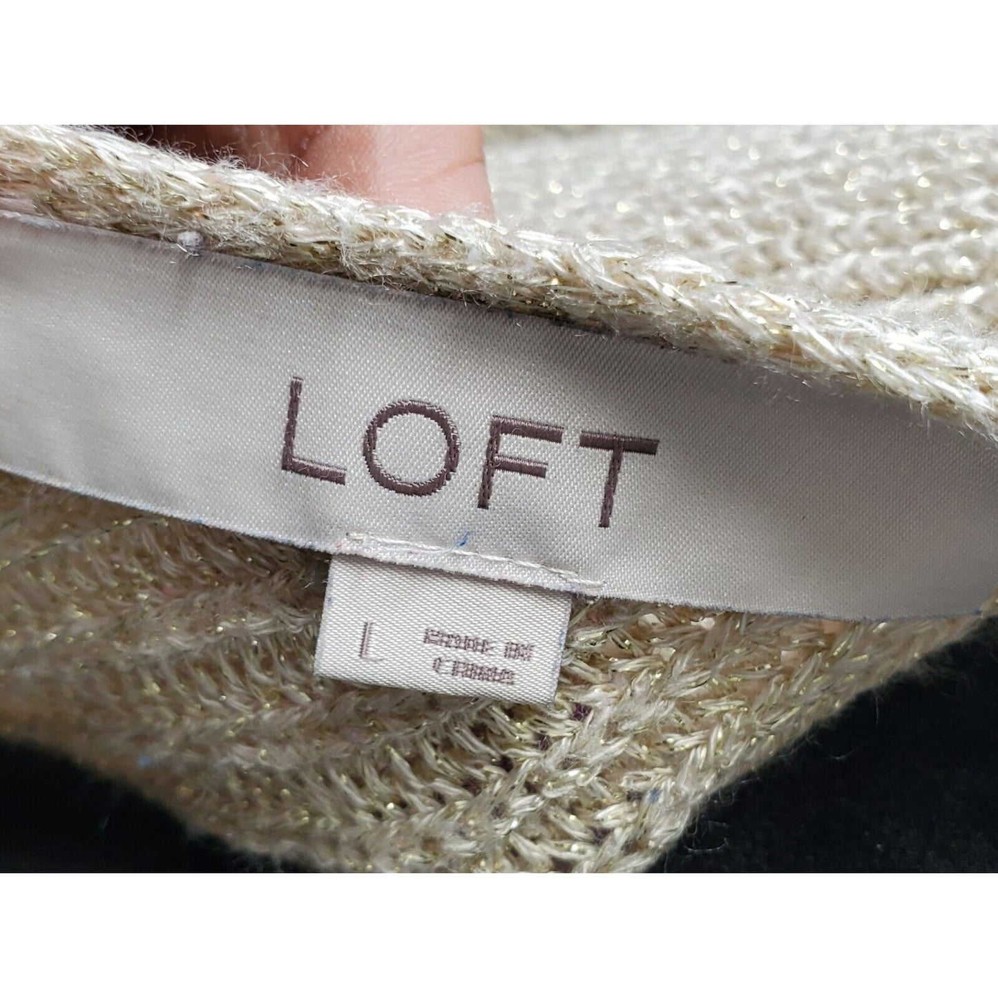 Loft Women's Beige Acrylic V-Neck Long Sleeve Pullover Knit Sweater Size Large