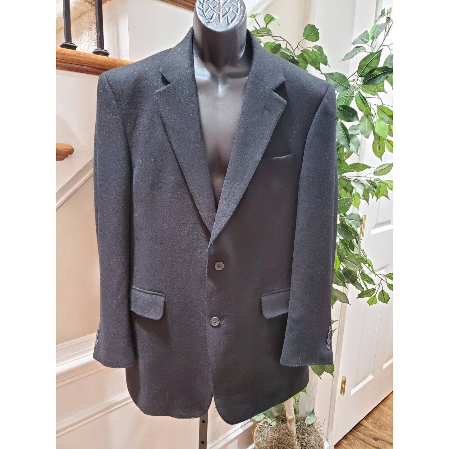 Jos. A Bank Men Solid Black Single Breasted 100% Camel Hair Blazer 42L