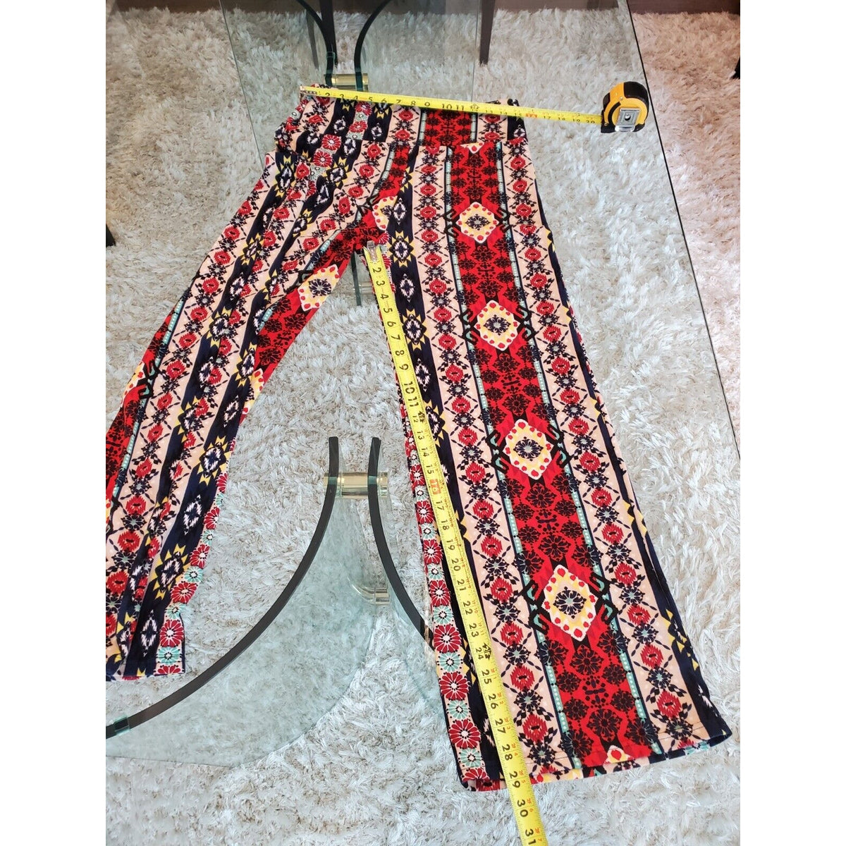 Multicolor Boho Womens Polyester High Waisted Wide Leg Calypso Pant Small