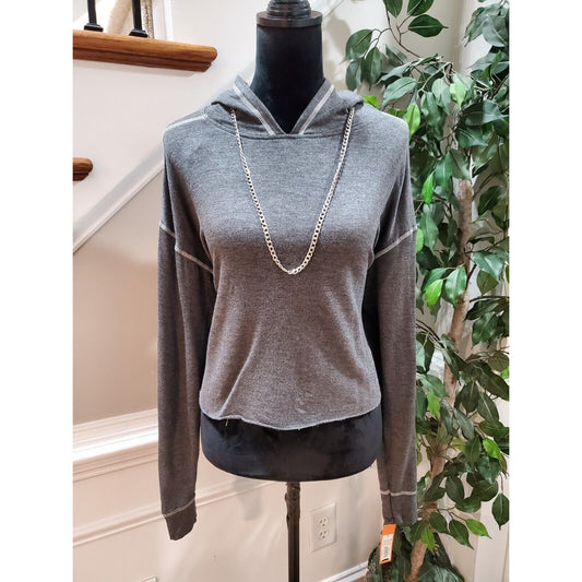 Colsie Women's Gray Solid Rayon Long Sleeve Hooded Neck Pullover Sweater Large