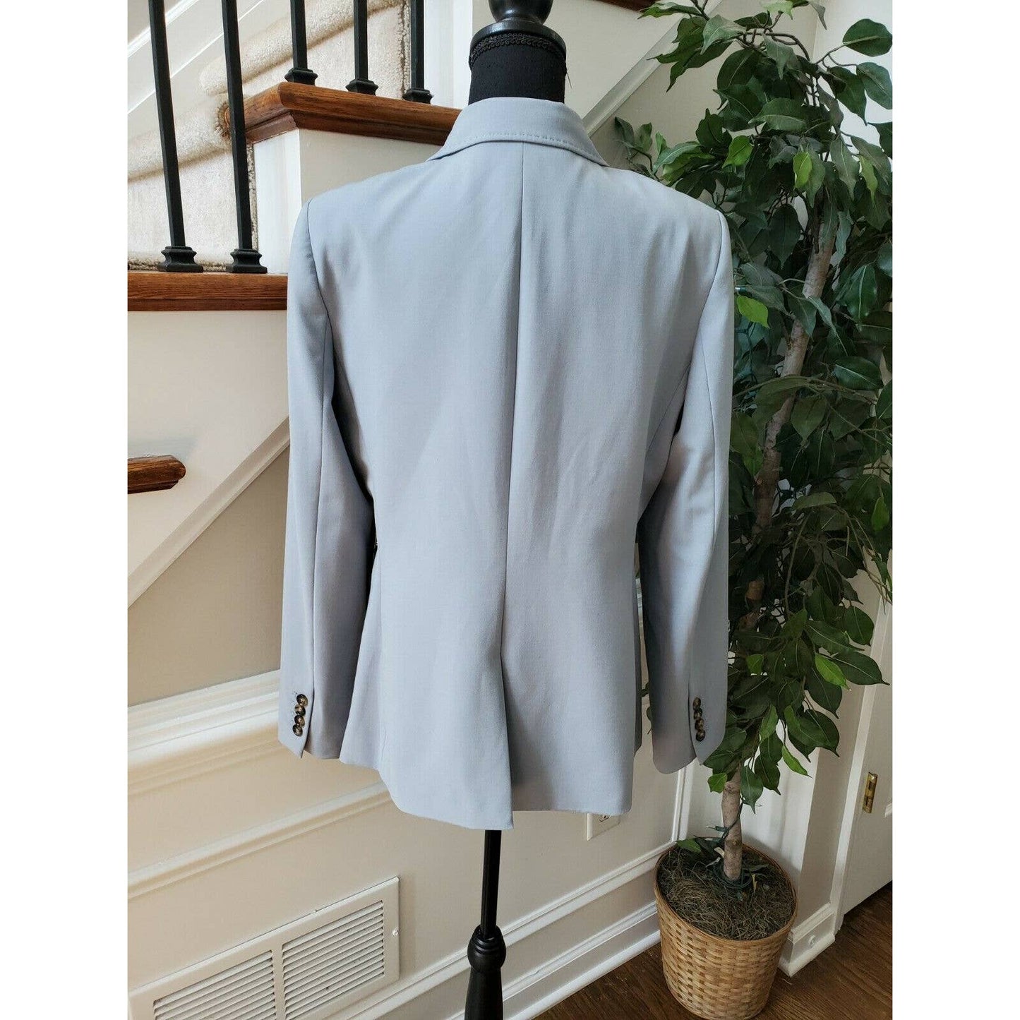 Dkny Women's Gray Polyester One Button Blazer Long Sleeve Coat Size 14