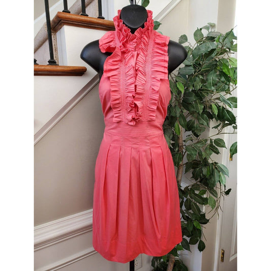 BCBGMAXAZRIA Women Pink Cotton Halter Neck Sleeveless Knee Length Dress Size 02