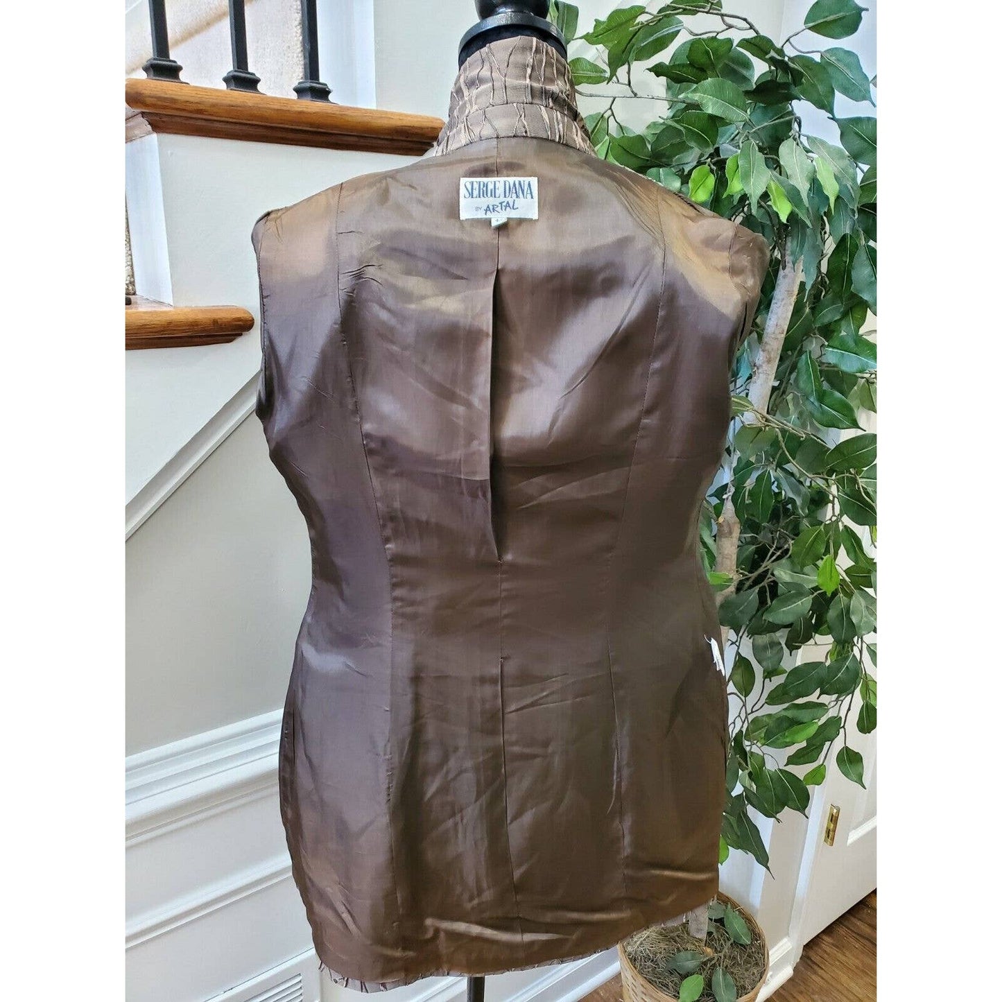 Vintage Serge Dana Brown Polyester Long Sleeve Single Breasted Fitted Blazer 40