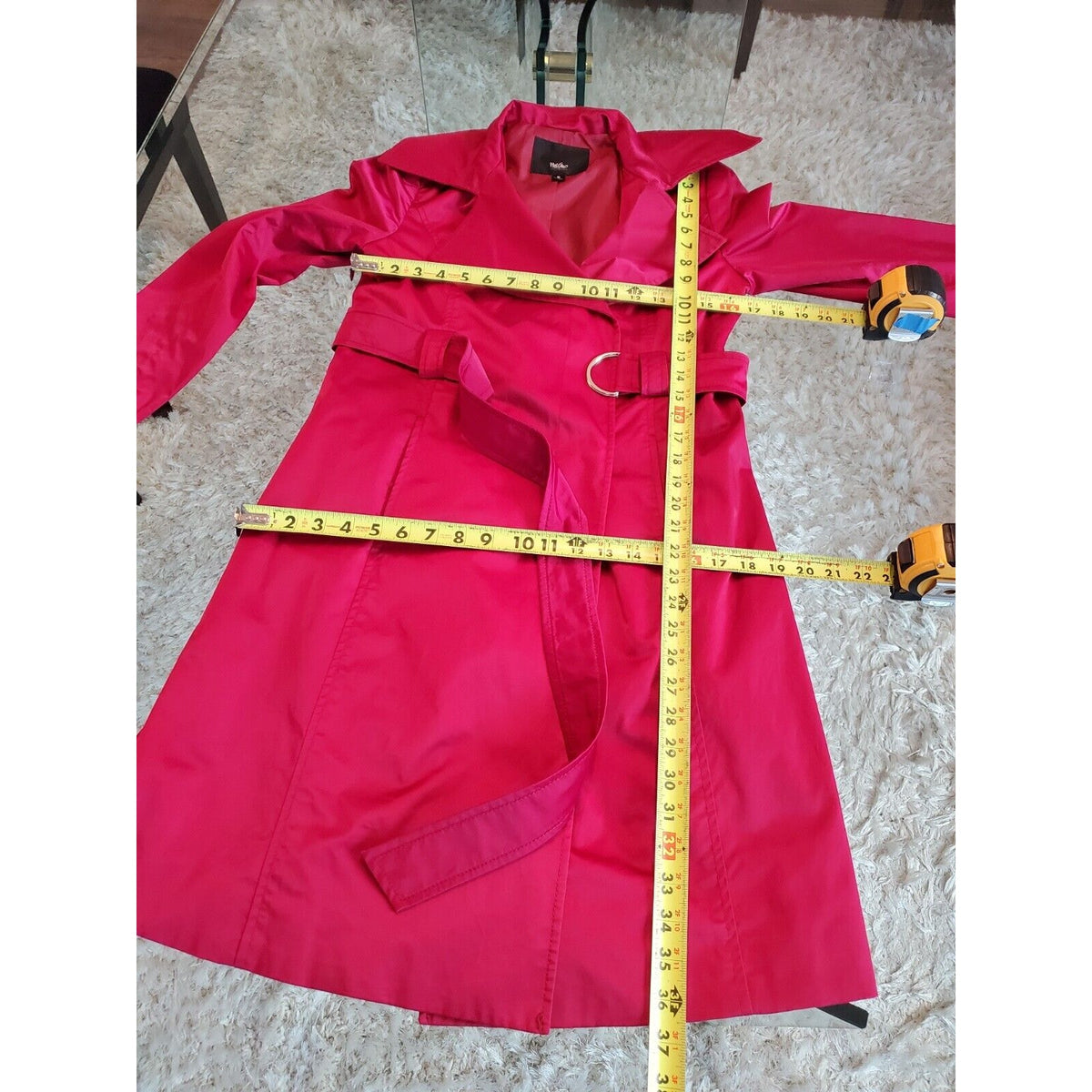 Mossimo Womens Pink Polyester Notch Collar Long Sleeve Belted Coat Jacket Small