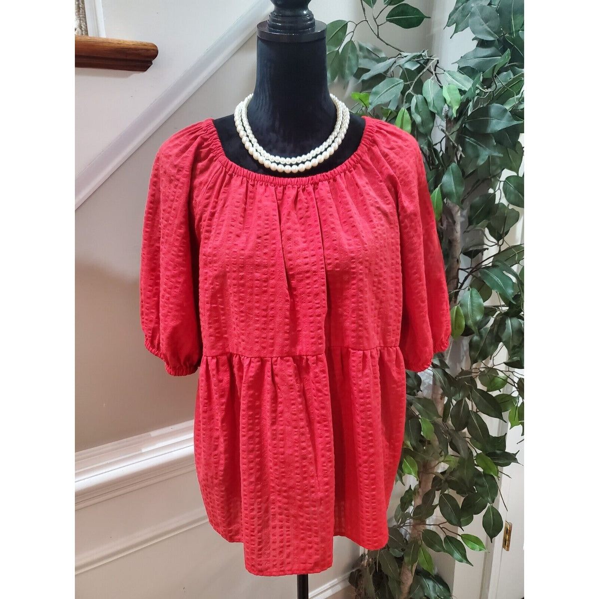 Old Navy Women's Red Cotton Round Neck 3/4 Sleeve Casual Top Blouse Size XXL