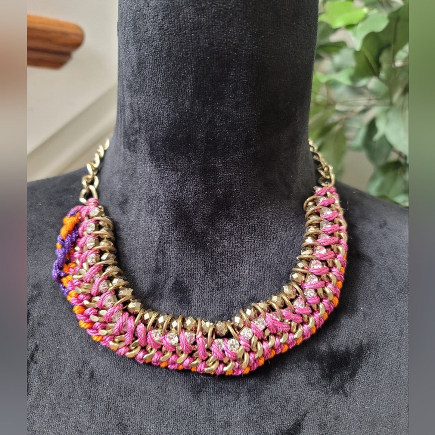 Crocheted Pink and Gold Necklace