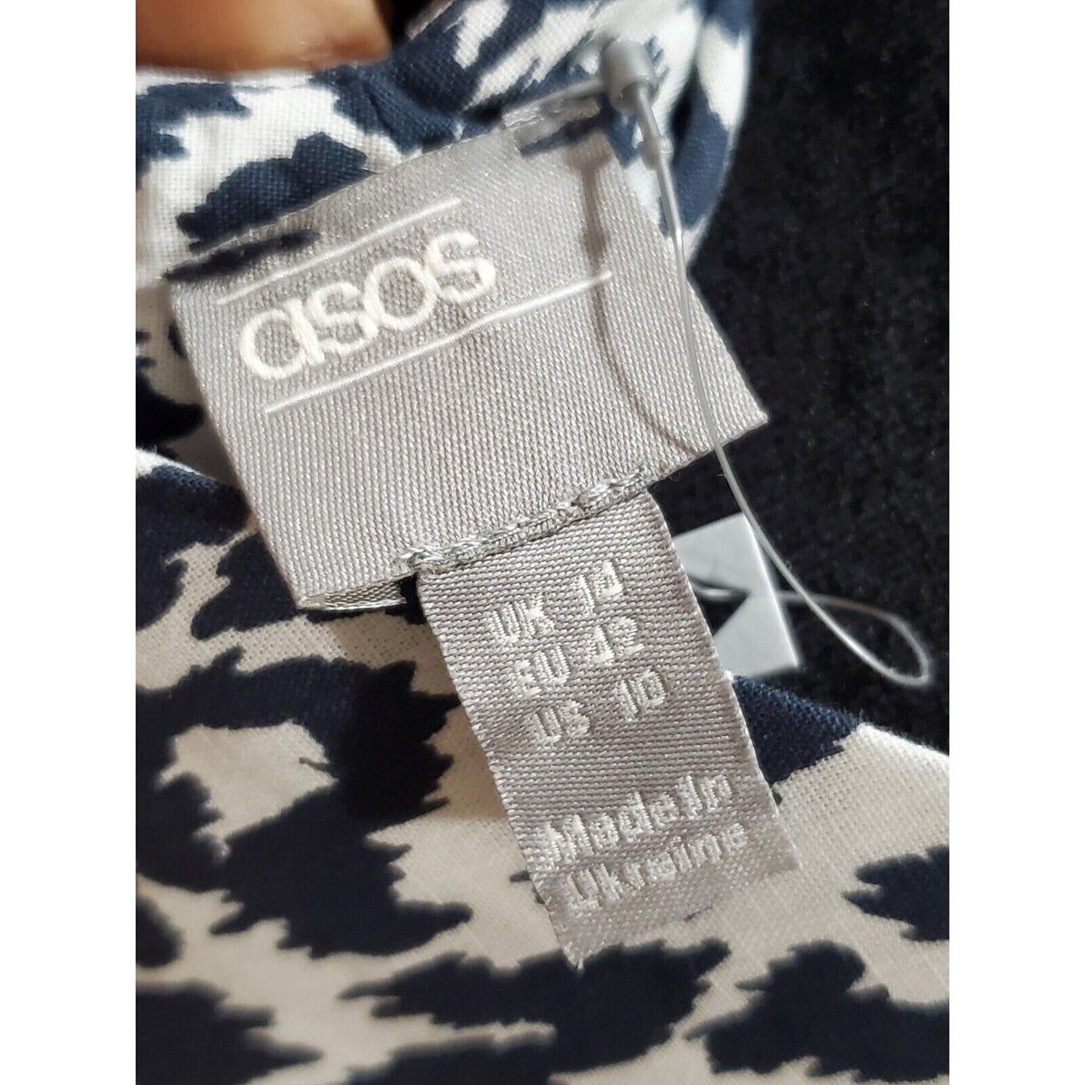Asos Women's Black & White Cotton V-Neck Long Sleeve Knee Length Dress Size 10