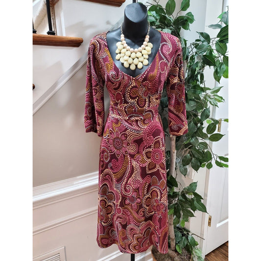 Japonica Women Multicolor Polyester V-Neck Long Sleeve Knee Length Dress Size Sm