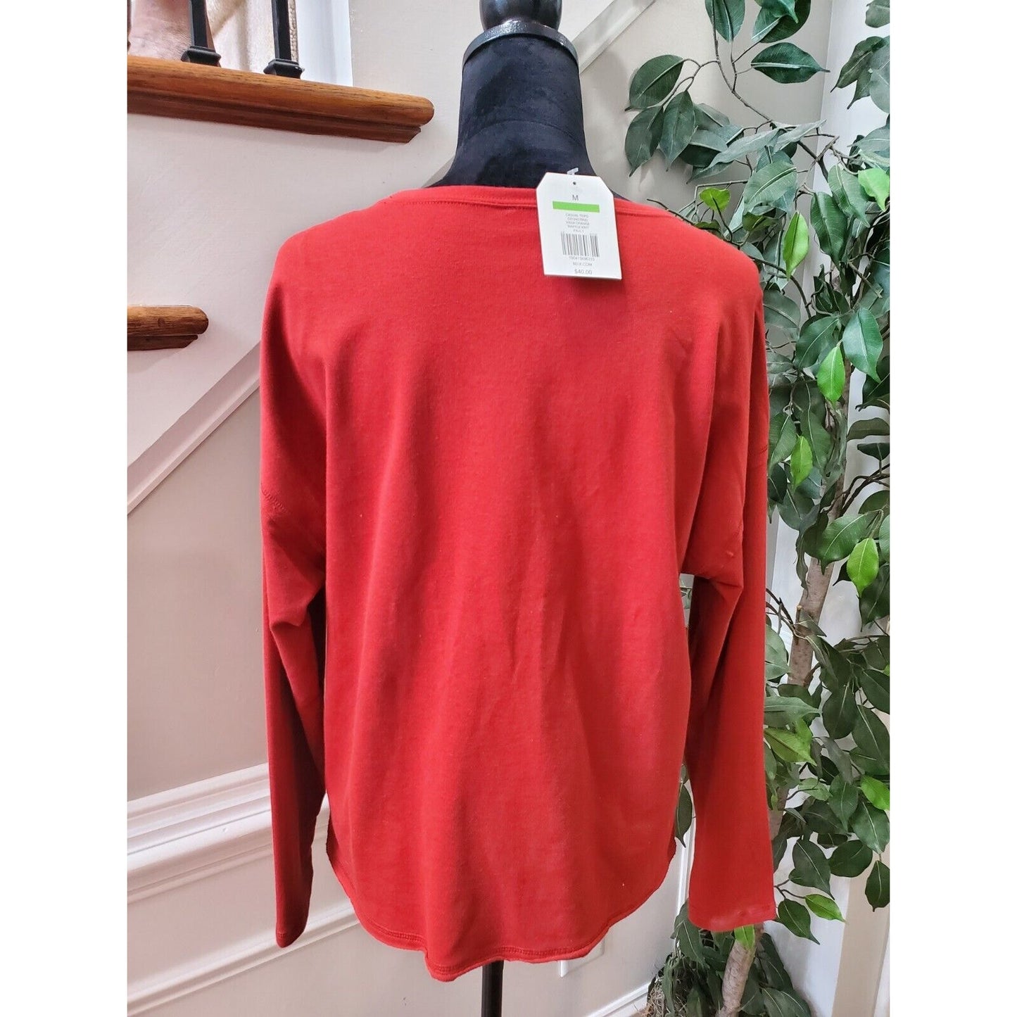Wonderly Women's Red Cotton Round Neck Long Sleeve Pullover Knit Sweater Size M