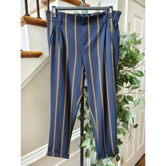 Zara Women's Blue Striped Polyester Comfort Waist Mid Rise Dress Pant Size L