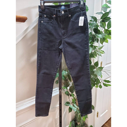 Gap Denim Black Cotton High Rise Zippered Skinny Fit Jeans Pant Size 2/26