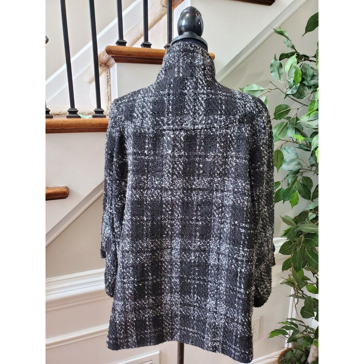 Davi Antte Women's Gray & White Plaid Long Sleeve Buttons Front Jacket Coat XL