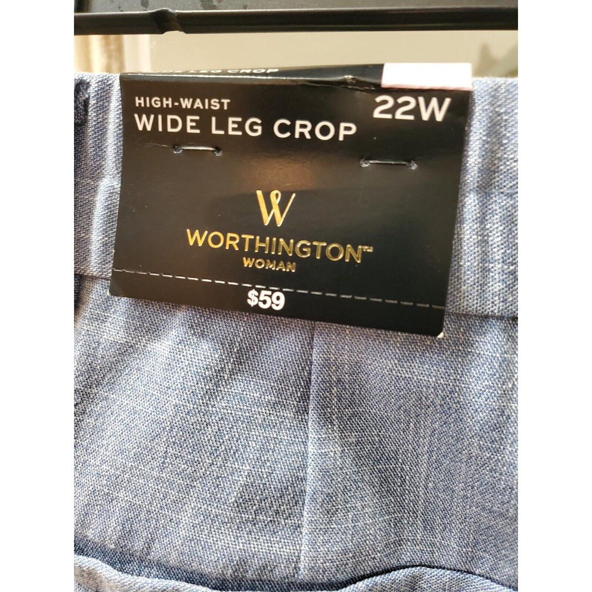 Worthington Womens Blue Solid Nylon High Waist Wide Leg Crop Pants Size 22W